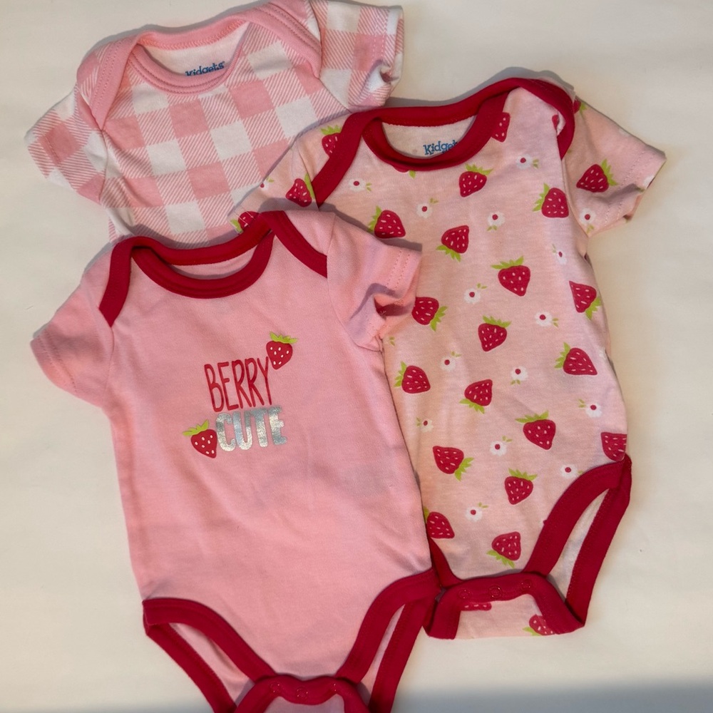 Kidgets Pink and Red Strawberry Bodysuit Set